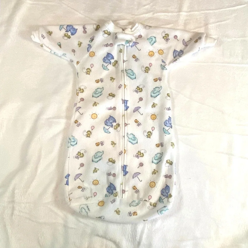 Vtg Y2K Carter White Zip Fleece Baby Sleeper Sack Elephant One Size Up To 21 lbs